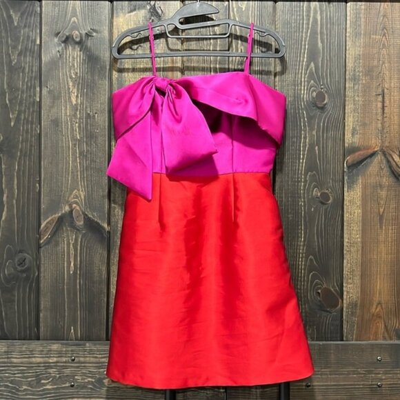 Anthropologie Hutch Bow Tie Mini Dress 6 Pink Red Cocktail Party Prom Boho - Picture 1 of 13